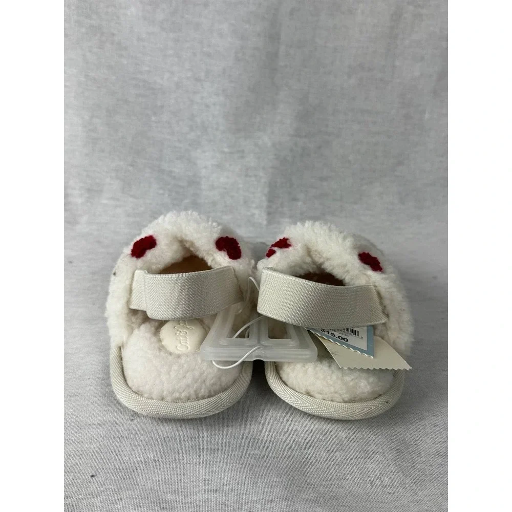 Cat‎ & Jack Baby Girls Heart Sherpa Slippers White Red Pink Strap S 5/6 NWT